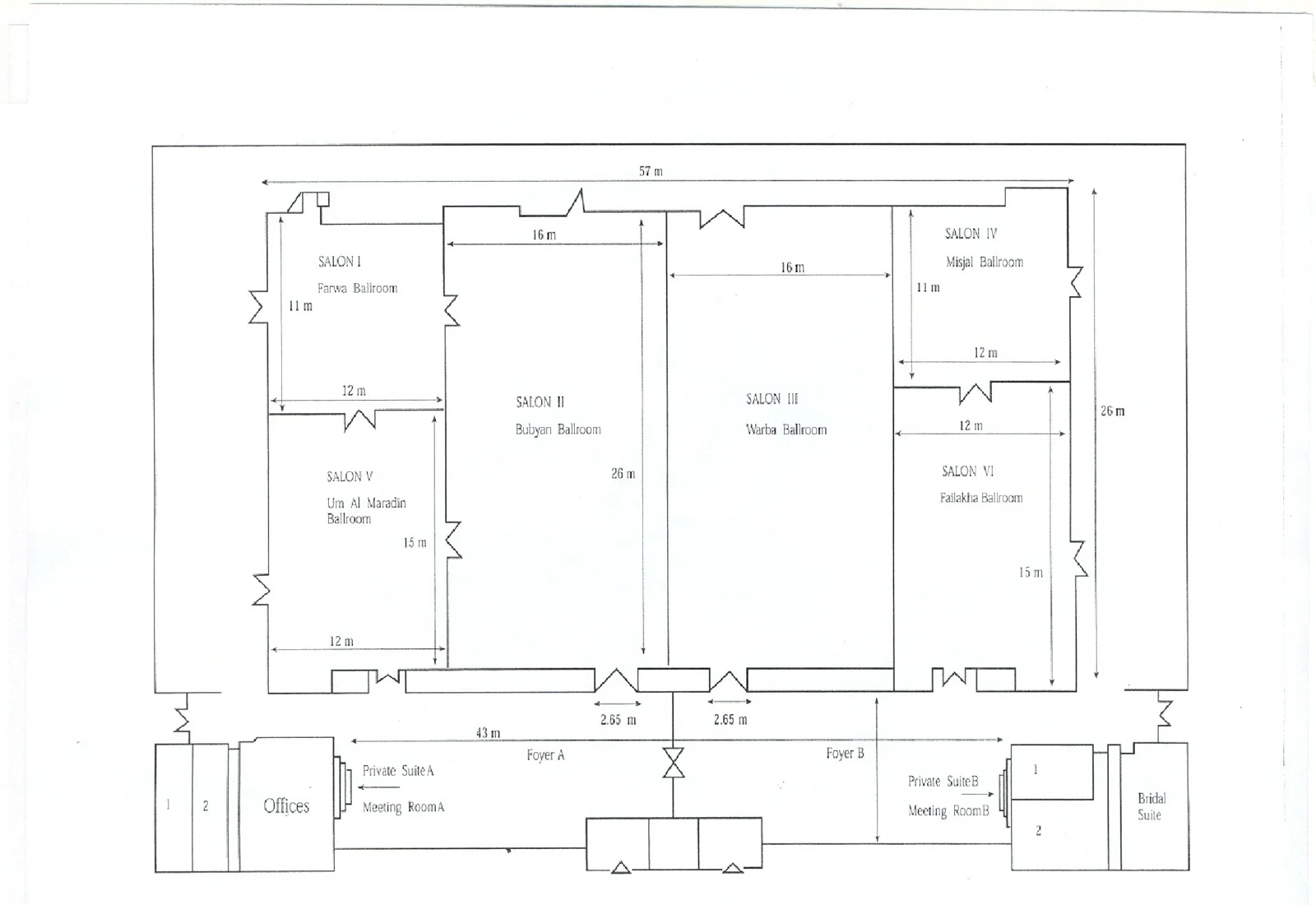 Floor plan of Arraya Ballroom showing six salons